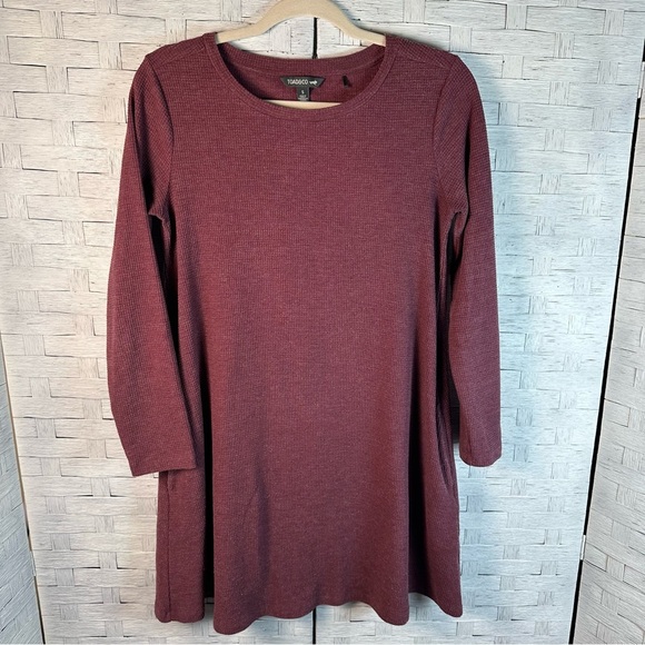 Toad&Co Mizdress Long Sleeve Stretch Dress Burgundy waffle knit pockets Gorpcore - Picture 1 of 8